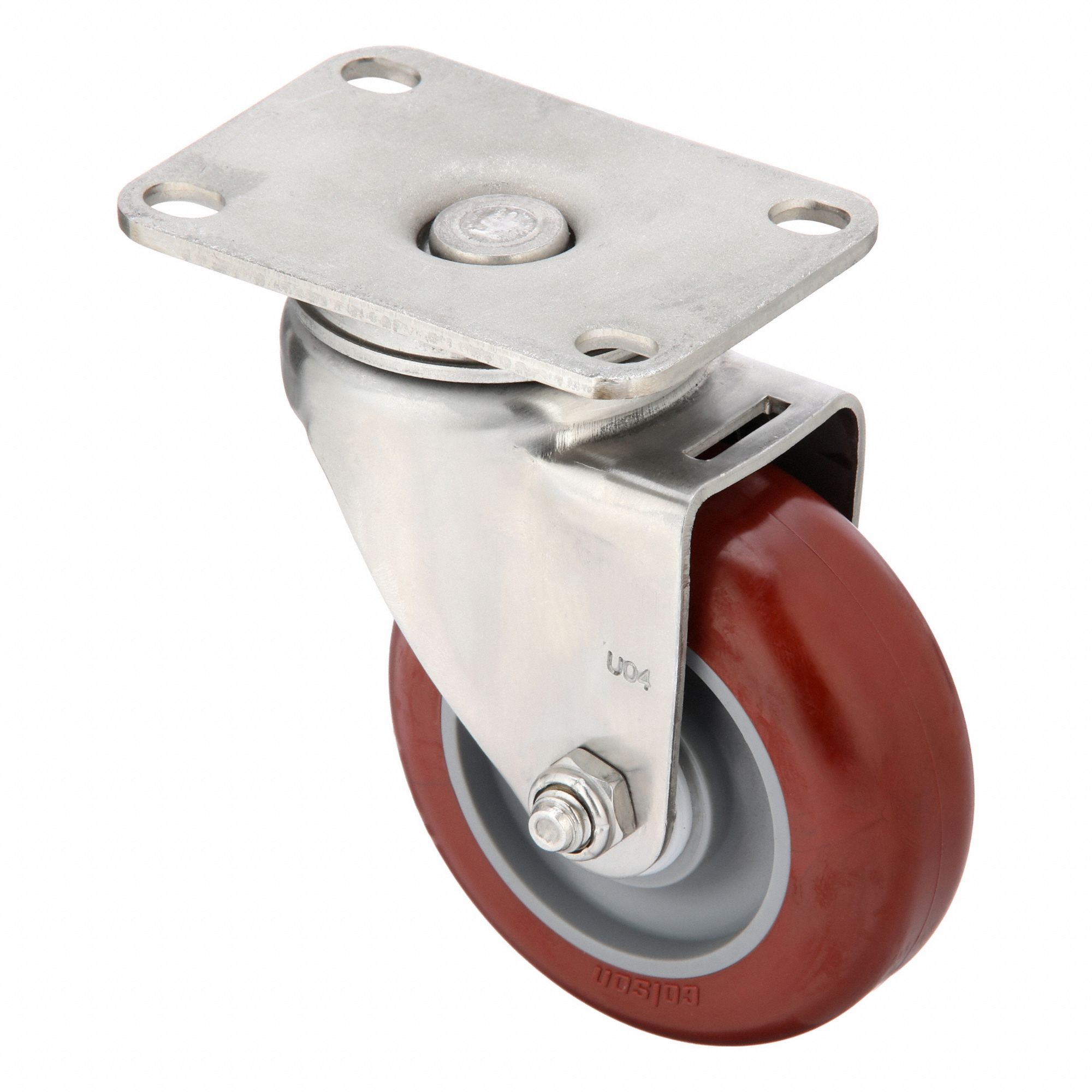 Plate Caster: Corrosion-Resistant, Swivel, Polyurethane, 3 1/2 in Wheel Dia, Light Duty, Ball