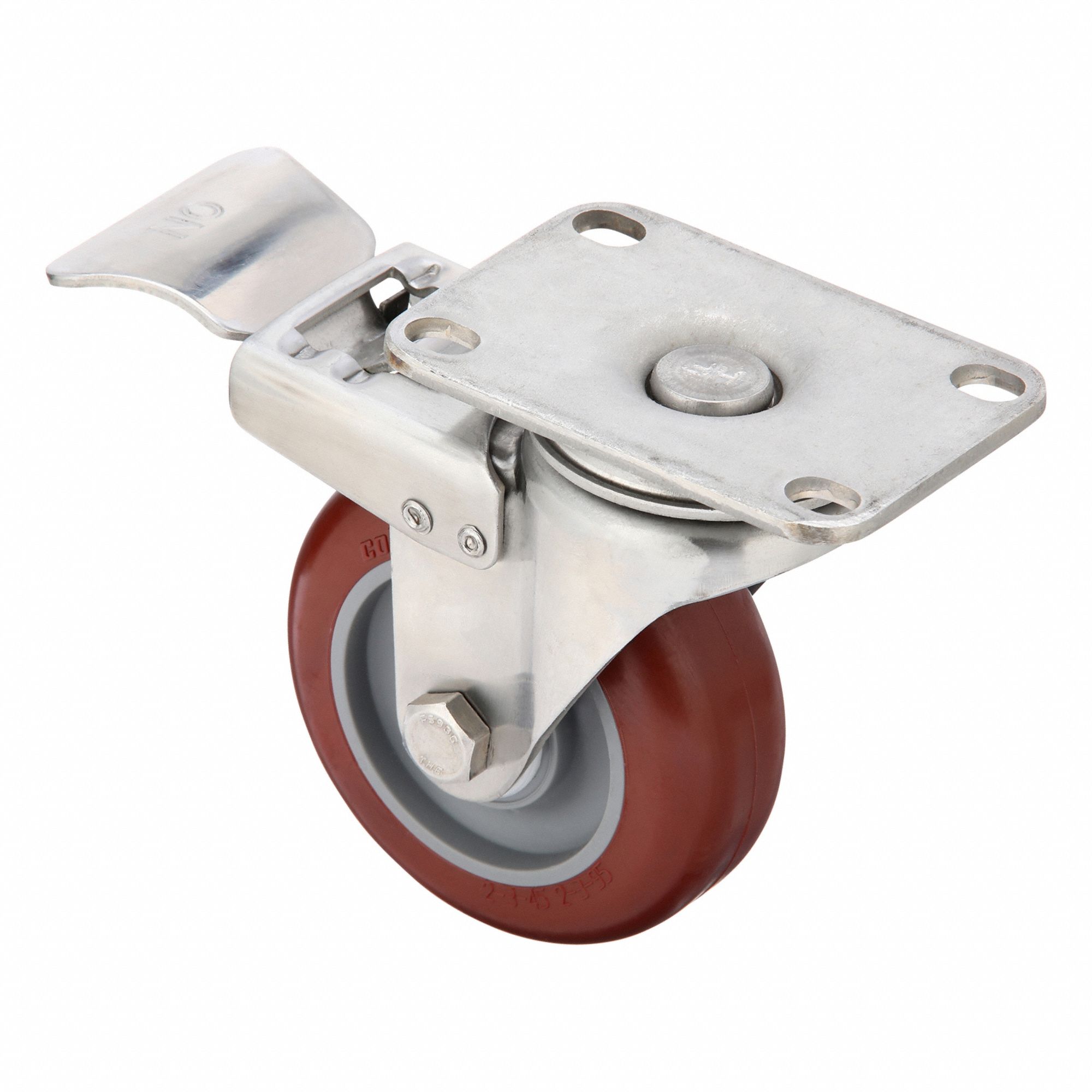 Plate Caster: Swivel, Polyurethane, 3 1/2 in Wheel Dia, 1 1/4 in Wheel Wd, Light Duty, Ball