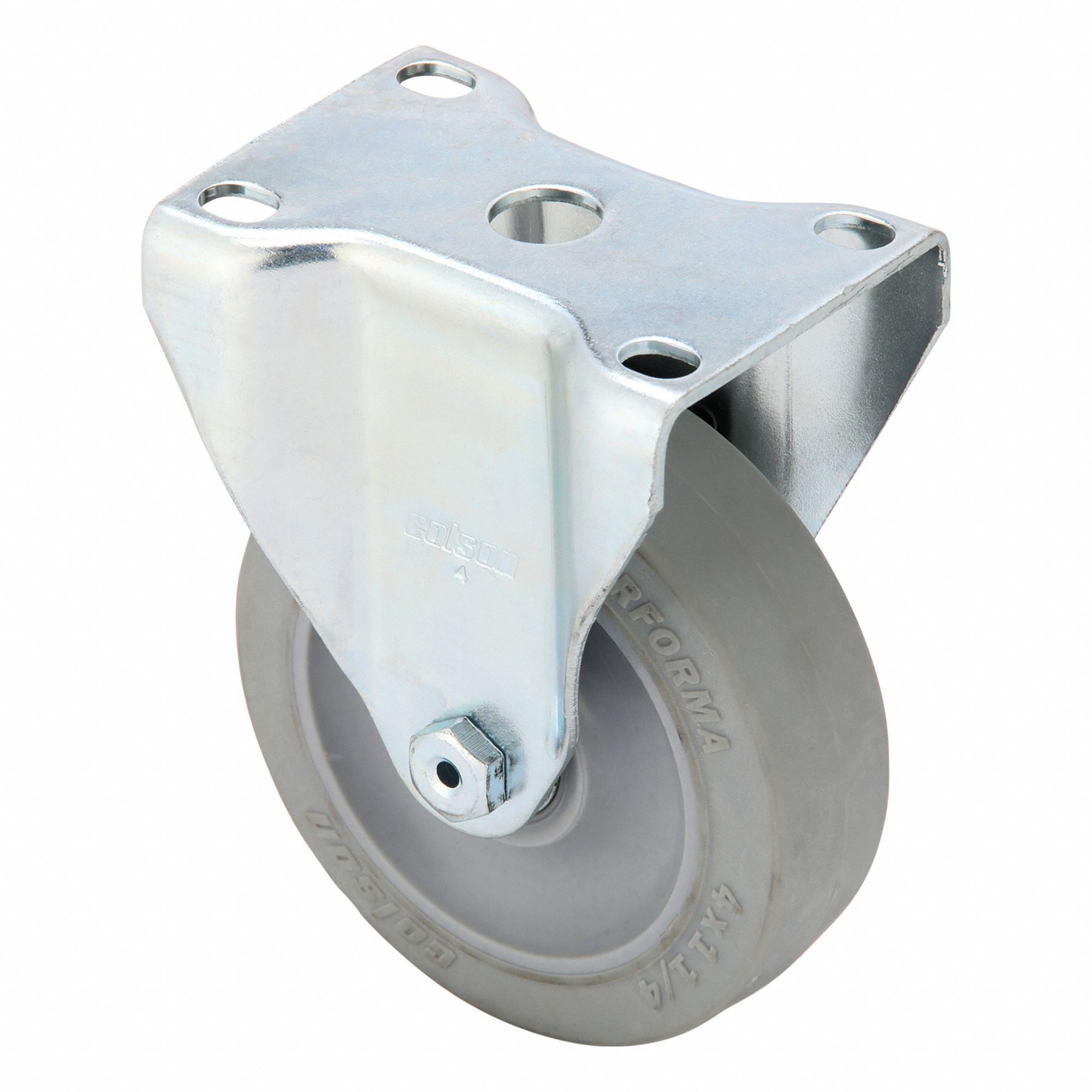Plate Caster: Rigid, No Brake, Rubber, 4 in Wheel Dia, 1 1/4 in Wheel Wd, Slot, Rectangle