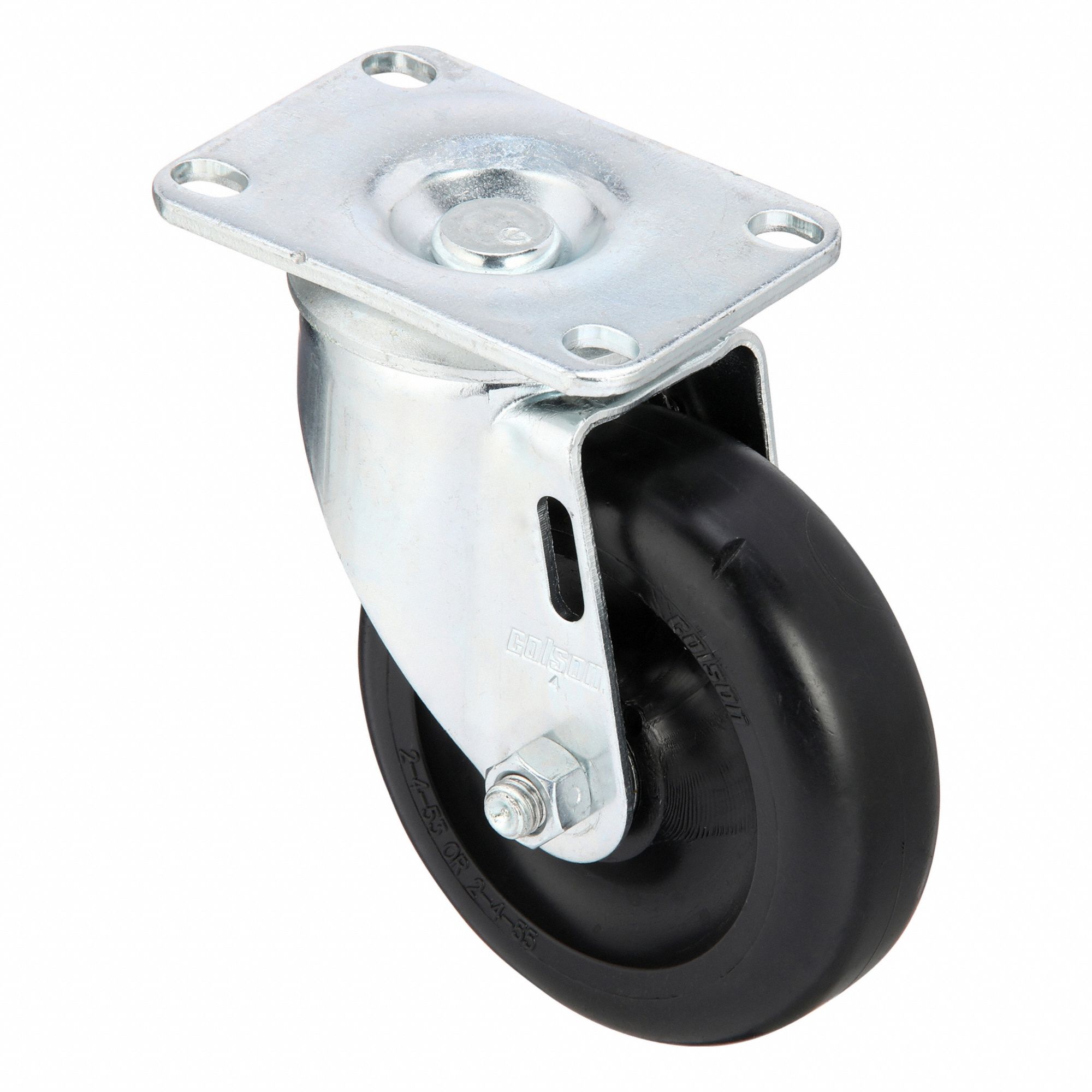Plate Caster: Swivel, No Brake, Polyolefin, 4 in Wheel Dia, 1 1/4 in Wheel Wd, Slot, Ball