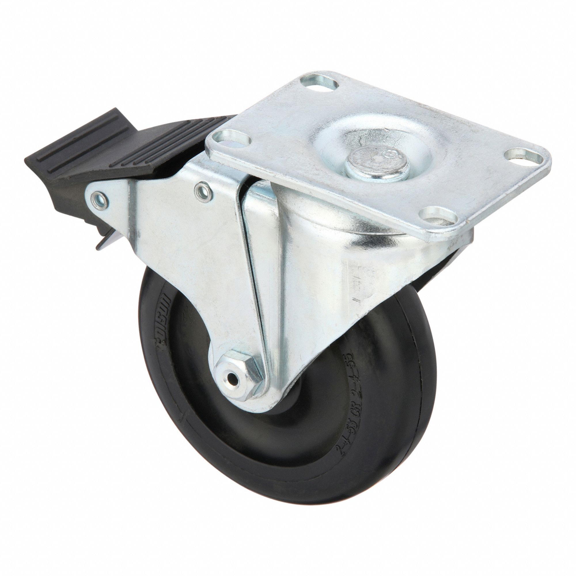 Plate Caster: Swivel, Total Lock, Polyolefin, 4 in Wheel Dia, 1 1/4 in Wheel Wd, Slot, Ball