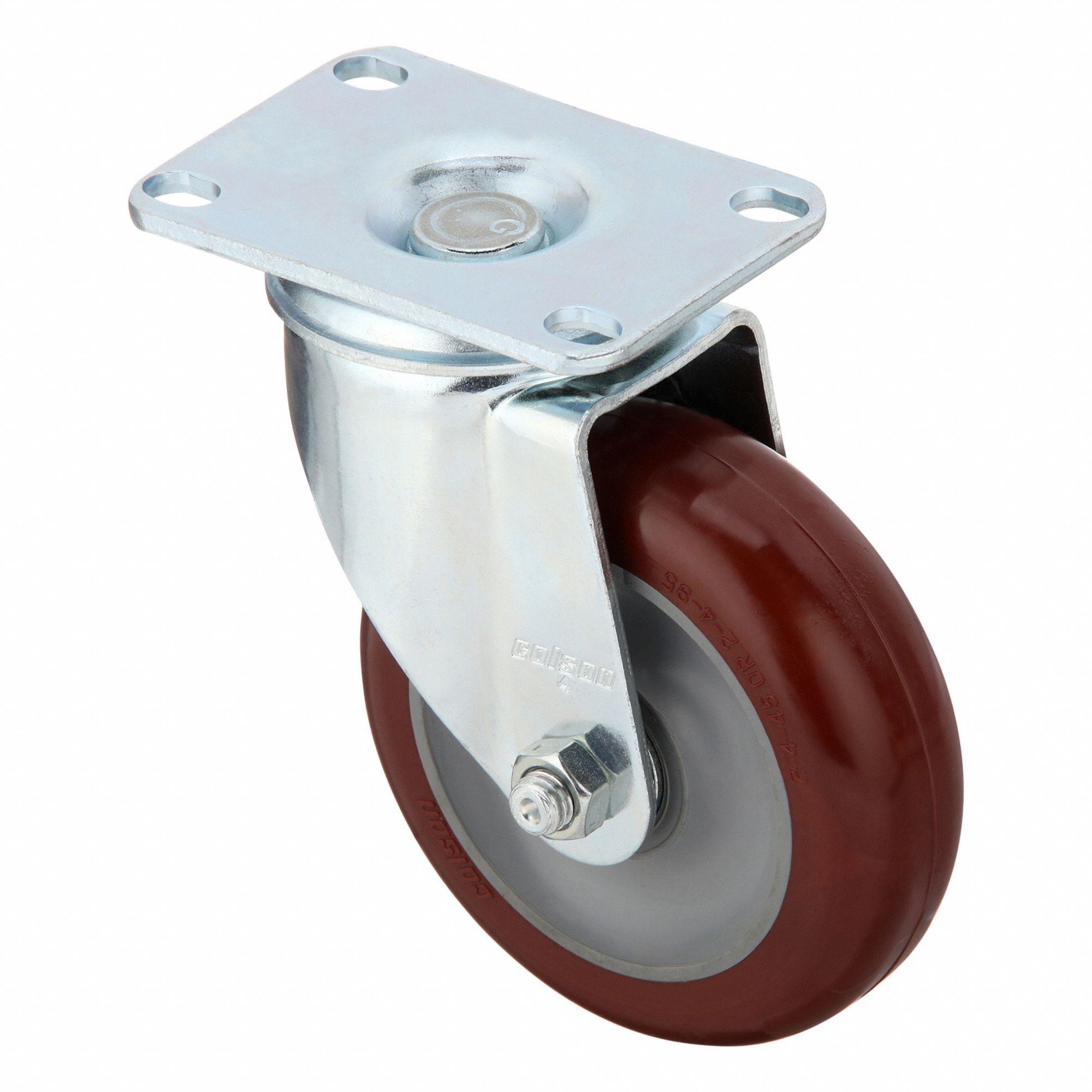 Plate Caster: Swivel, No Brake, Polyurethane, 4 in Wheel Dia, 1 1/4 in Wheel Wd, Slot, Ball