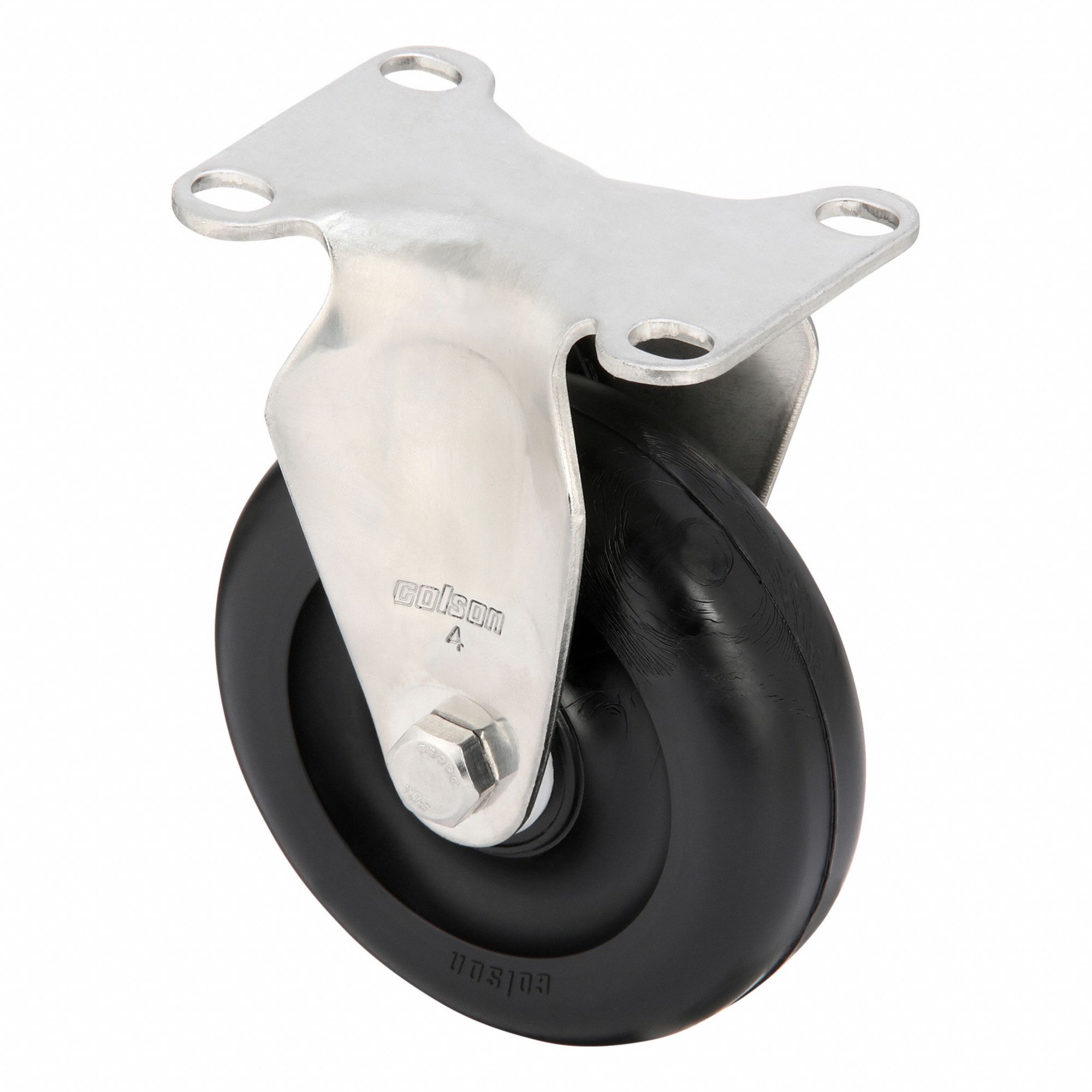 Plate Caster: Corrosion-Resistant, Rigid, Polyolefin, 4 in Wheel Dia, 1 1/4 in Wheel Wd, Ball