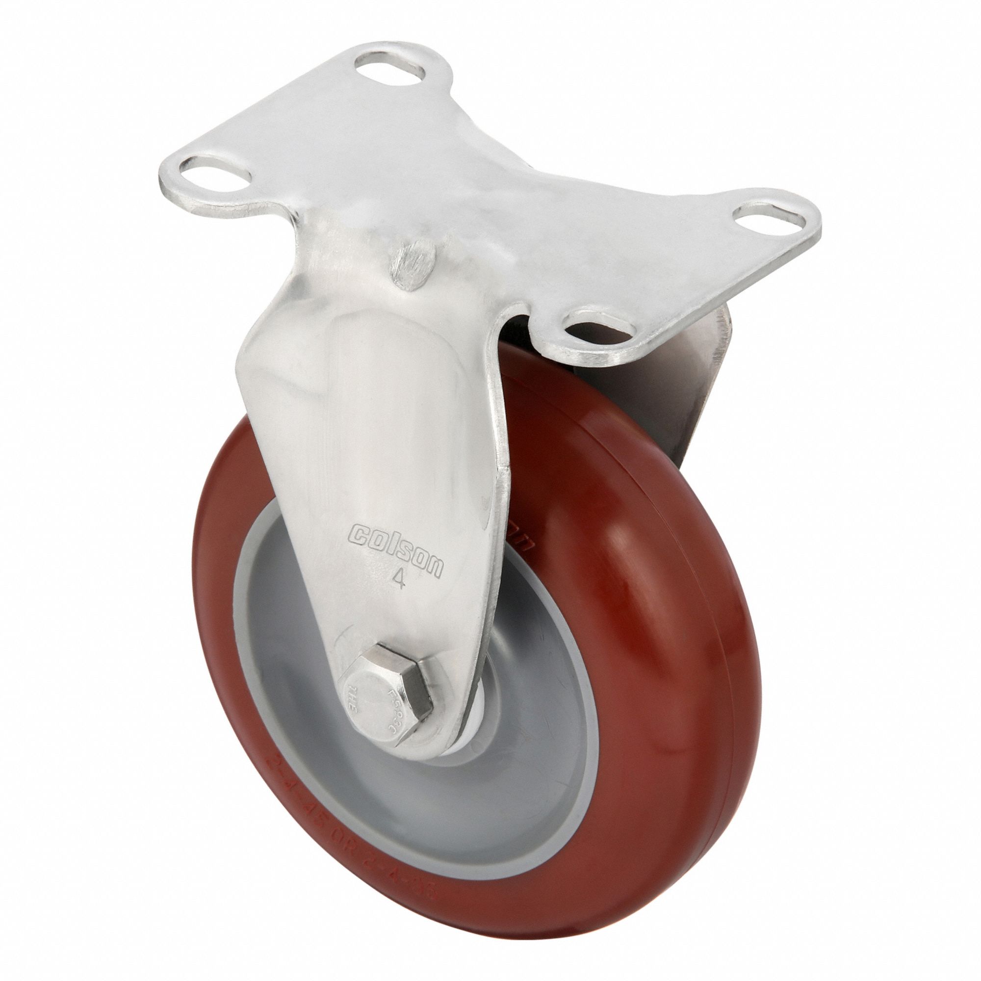 Plate Caster: Corrosion-Resistant, Rigid, Polyurethane, 4 in Wheel Dia, 1 1/4 in Wheel Wd