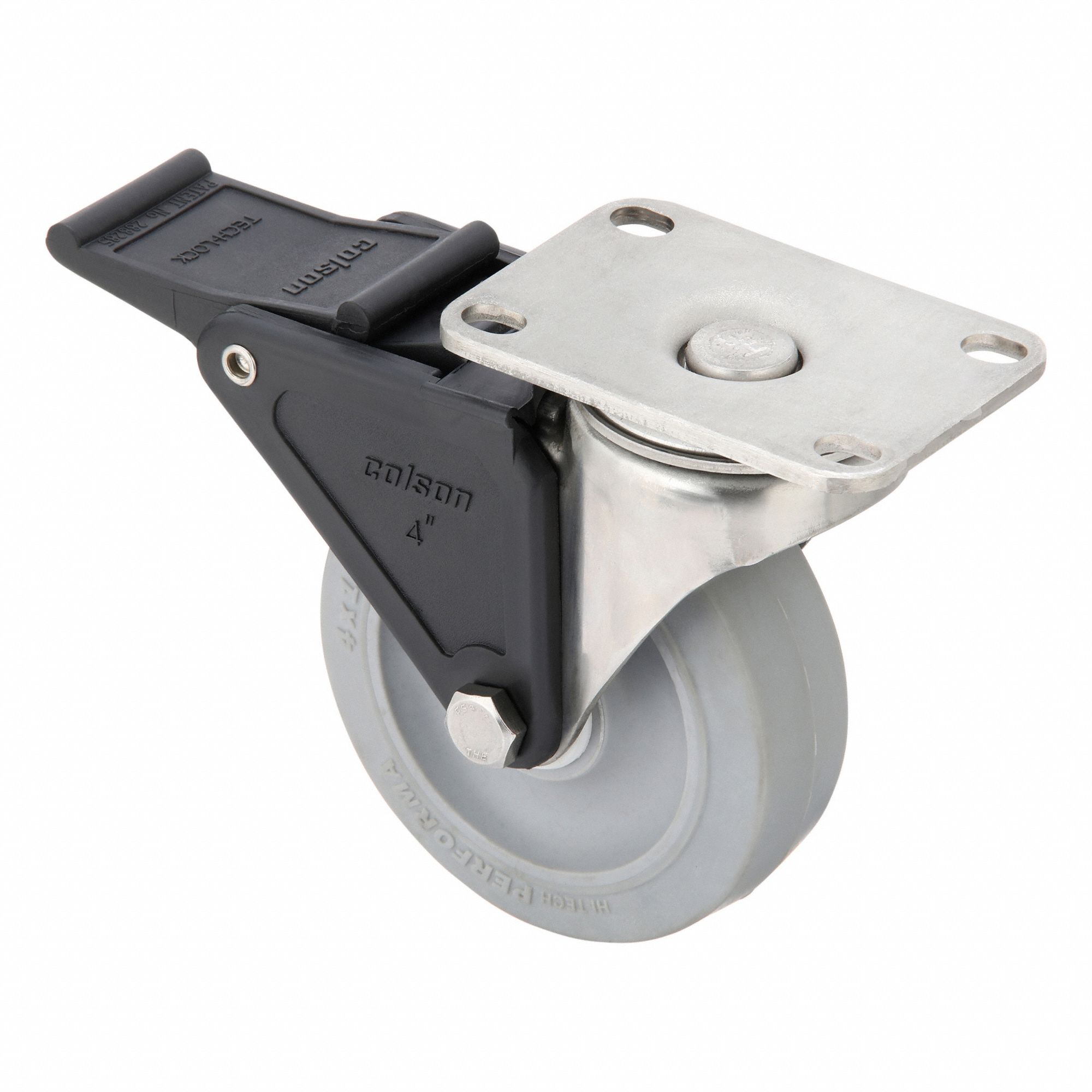 Plate Caster: Corrosion-Resistant/Debris-Resistant/Quiet-Roll/Shock-Absorbing, Swivel, Rubber
