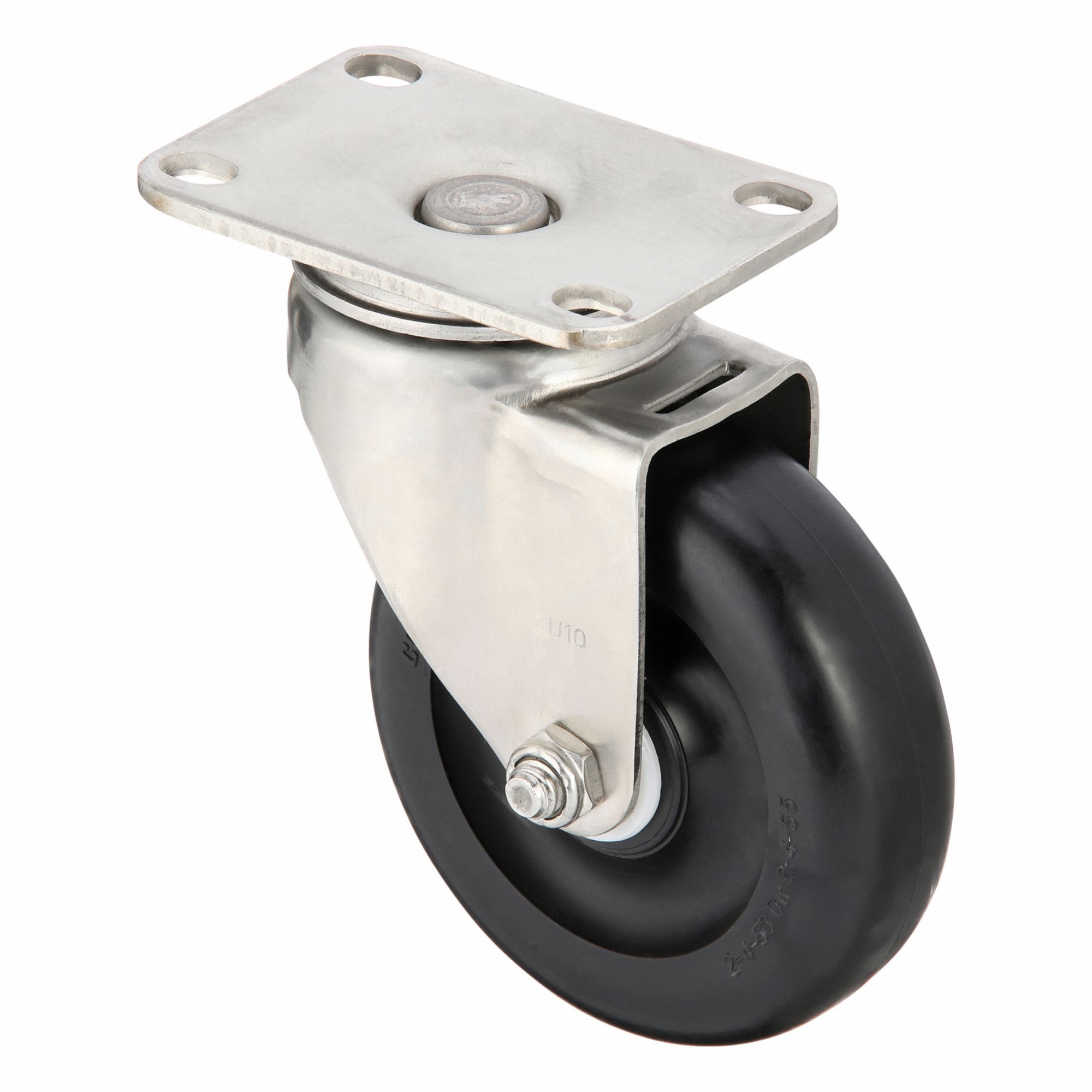 Plate Caster: Corrosion-Resistant, Swivel, Polyolefin, 4 in Wheel Dia, 1 1/4 in Wheel Wd