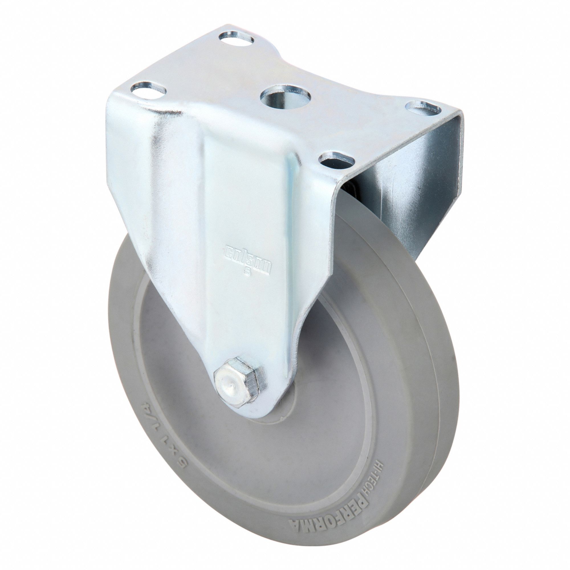 Plate Caster: Rigid, No Brake, Rubber, 5 in Wheel Dia, 1 1/4 in Wheel Wd, Slot, Rectangle