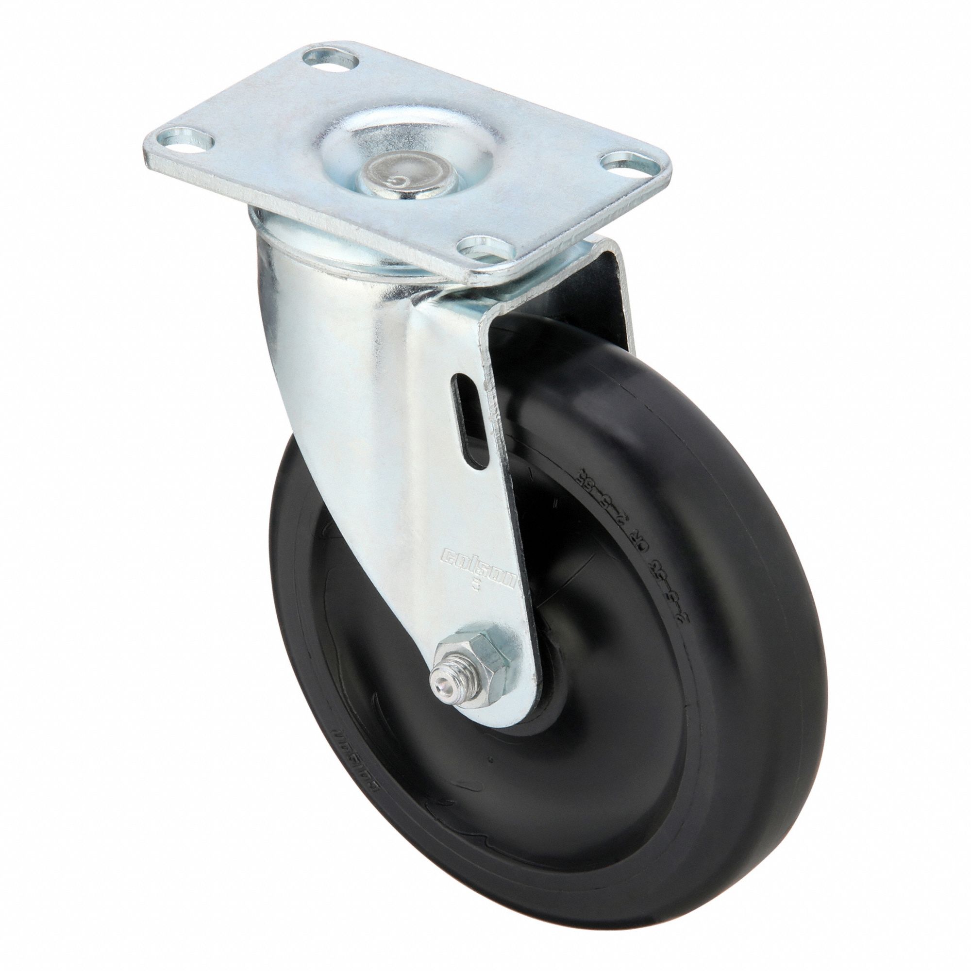 Plate Caster: Swivel, No Brake, Polyolefin, 5 in Wheel Dia, 1 1/4 in Wheel Wd, Slot, Ball