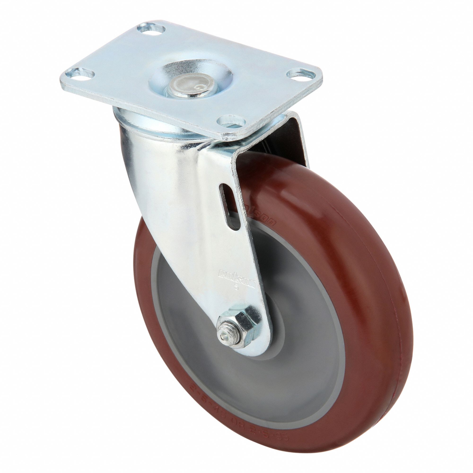Plate Caster: Swivel, No Brake, Polyurethane, 5 in Wheel Dia, 1 1/4 in Wheel Wd, Slot, Ball