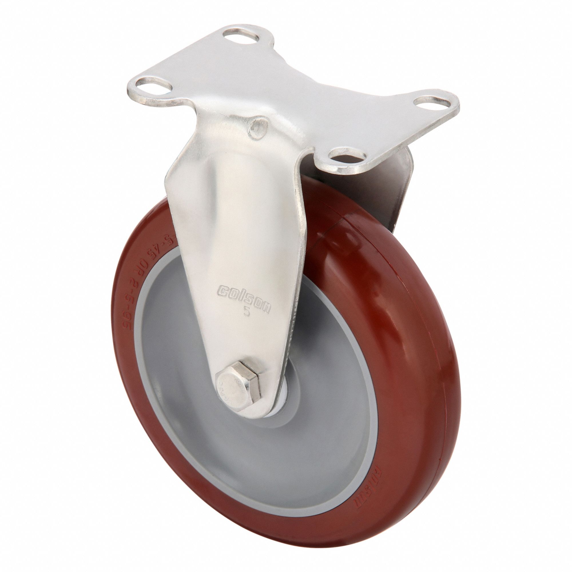 Plate Caster: Corrosion-Resistant, Rigid, Polyurethane, 5 in Wheel Dia, 1 1/4 in Wheel Wd