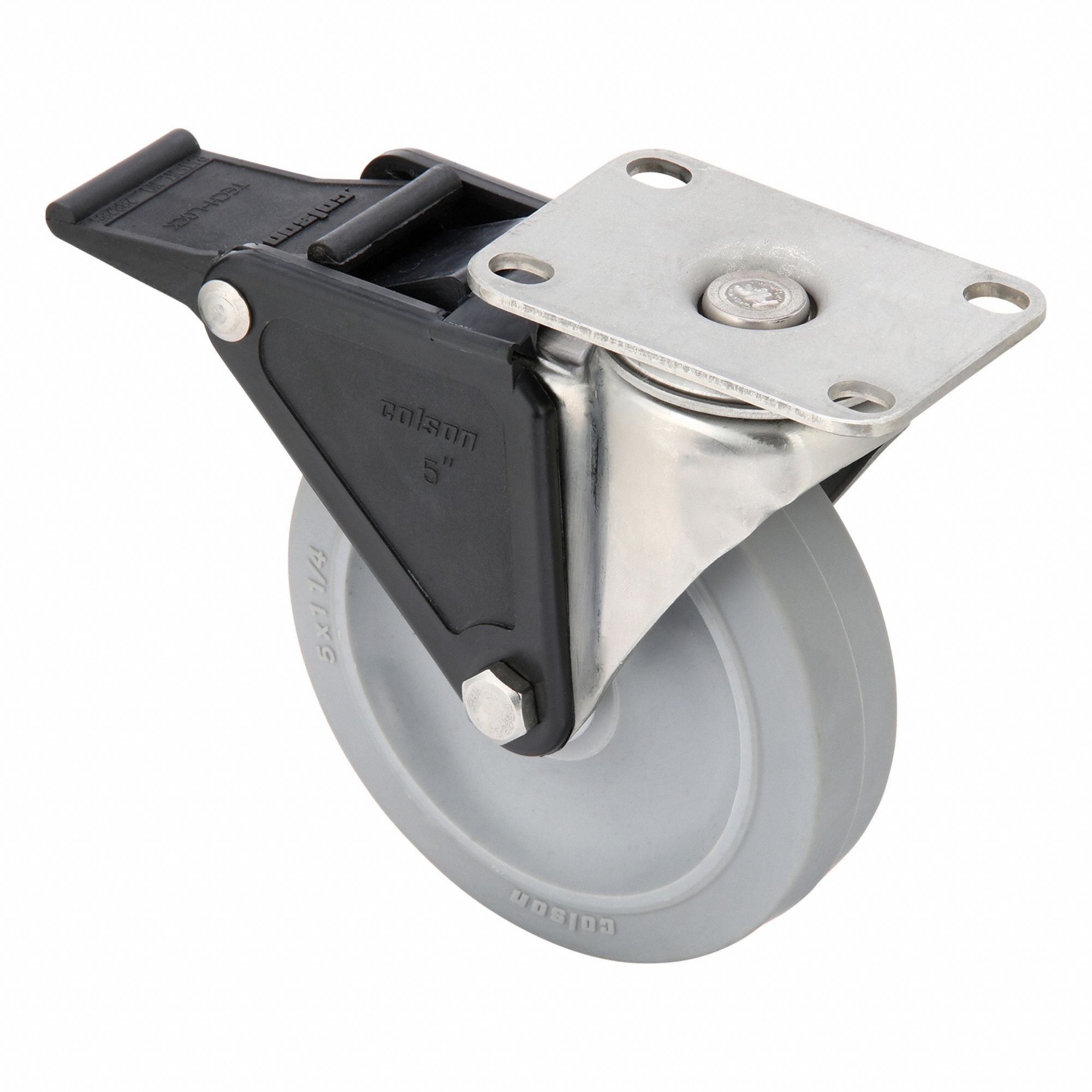 Plate Caster: Corrosion-Resistant/Debris-Resistant/Quiet-Roll/Shock-Absorbing, Swivel, Rubber