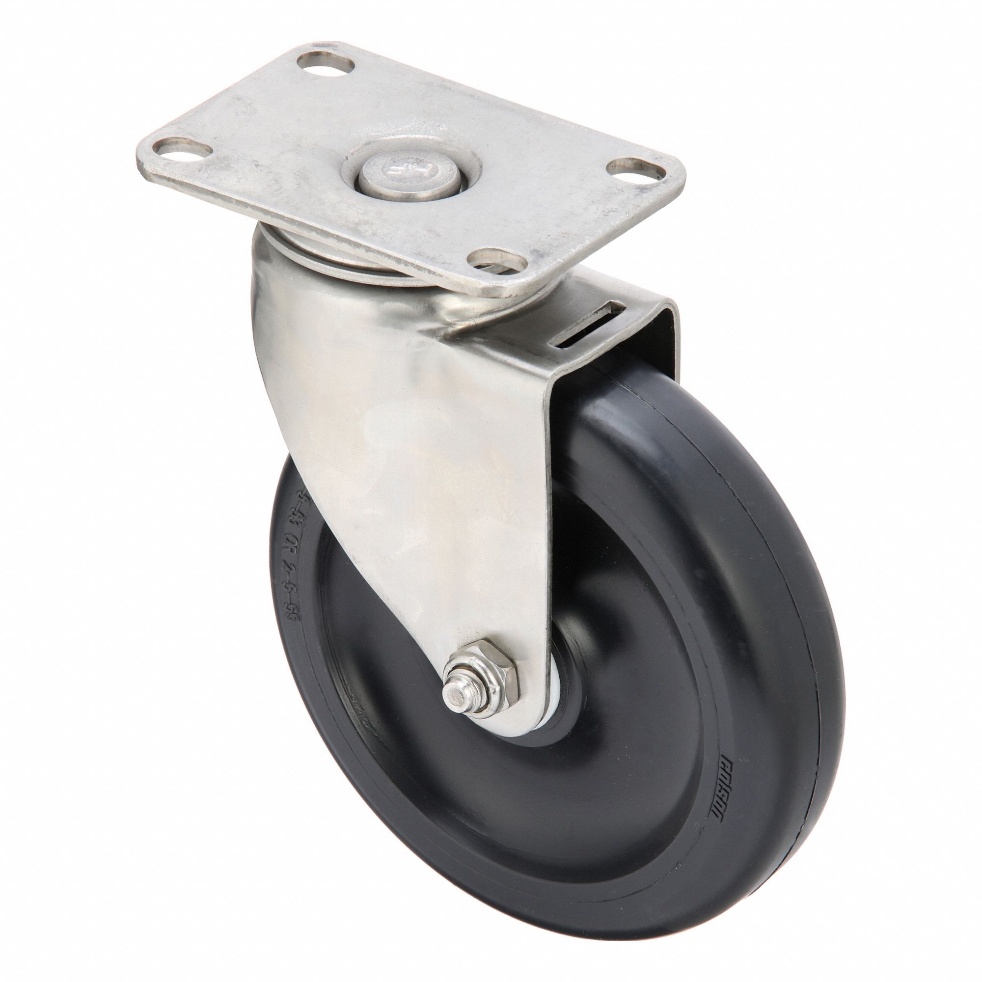 Plate Caster: Corrosion-Resistant, Swivel, Polyolefin, 5 in Wheel Dia, 1 1/4 in Wheel Wd