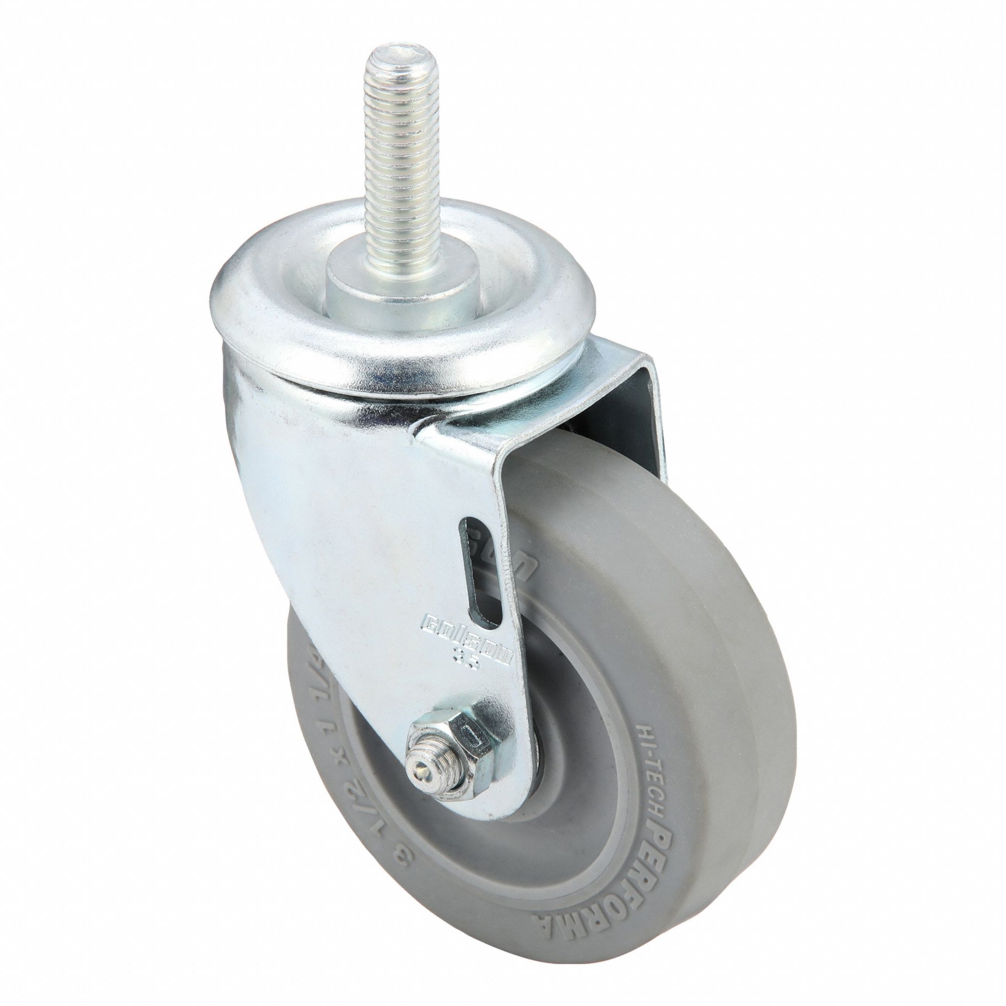 Stem Caster: Inch, Swivel, 3 1/2 in Wheel Dia., 1 1/4 in Wheel Wd, 4 9/16 in Mounting Ht