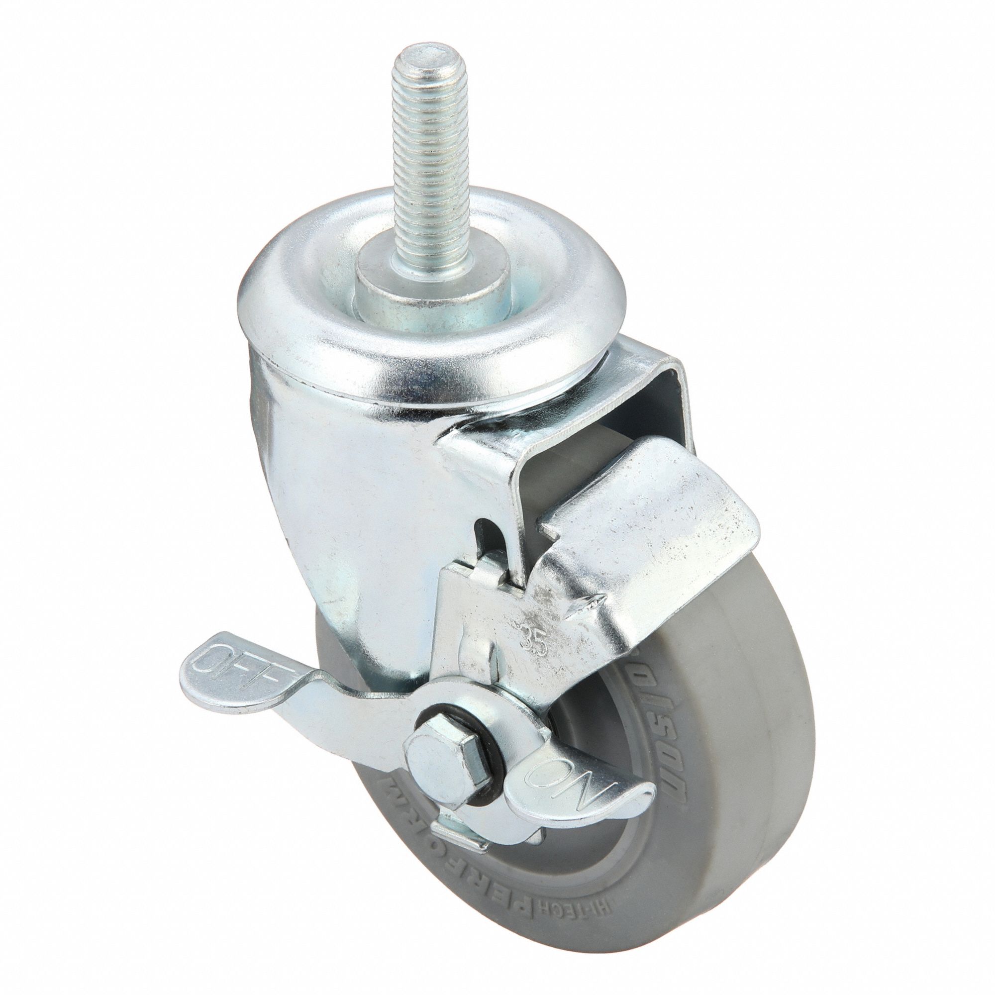 Stem Caster: Inch, Swivel, 3 1/2 in Wheel Dia., 1 1/4 in Wheel Wd, 4 9/16 in Mounting Ht