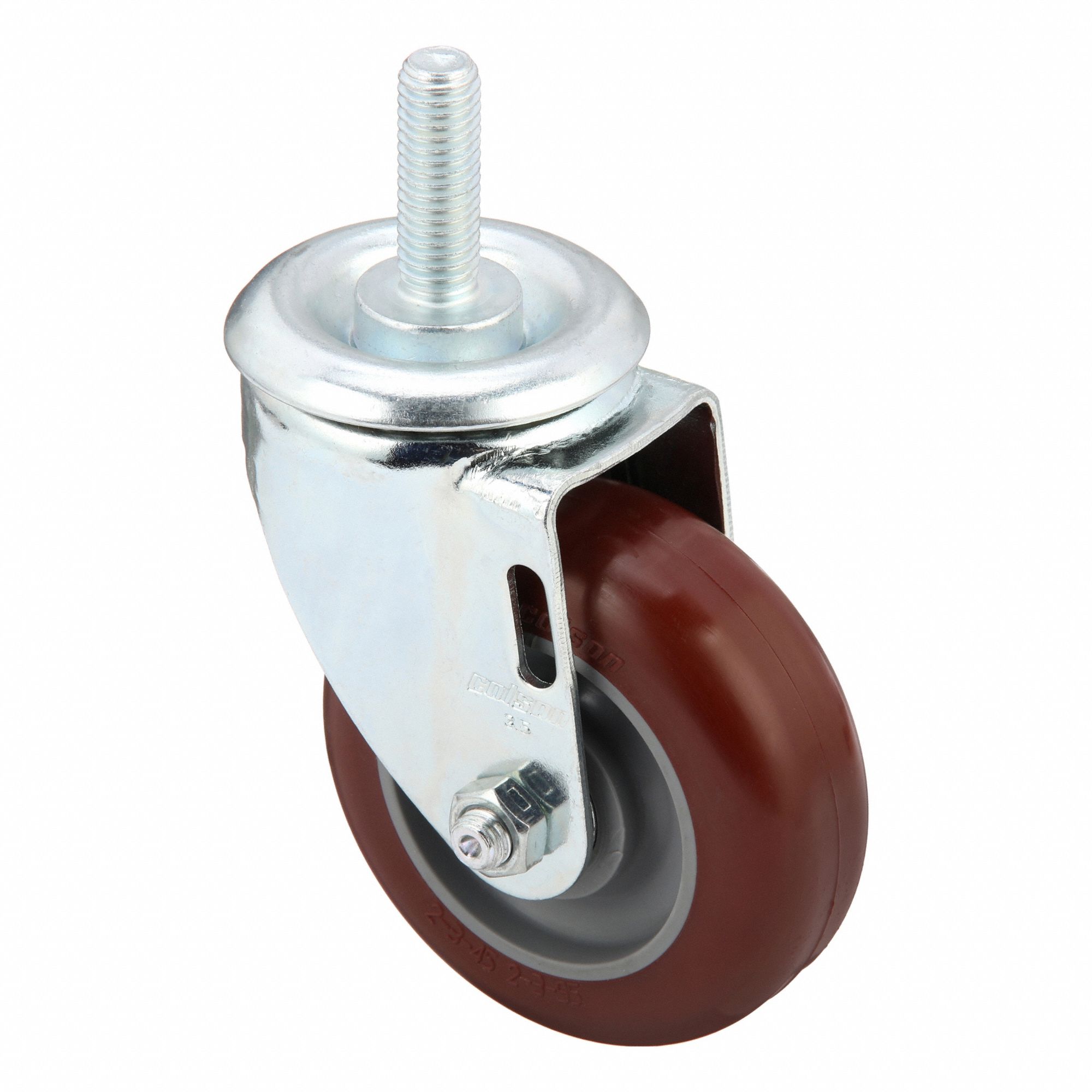Stem Caster: Inch, Swivel, 3 1/2 in Wheel Dia., 1 1/4 in Wheel Wd, 4 9/16 in Mounting Ht