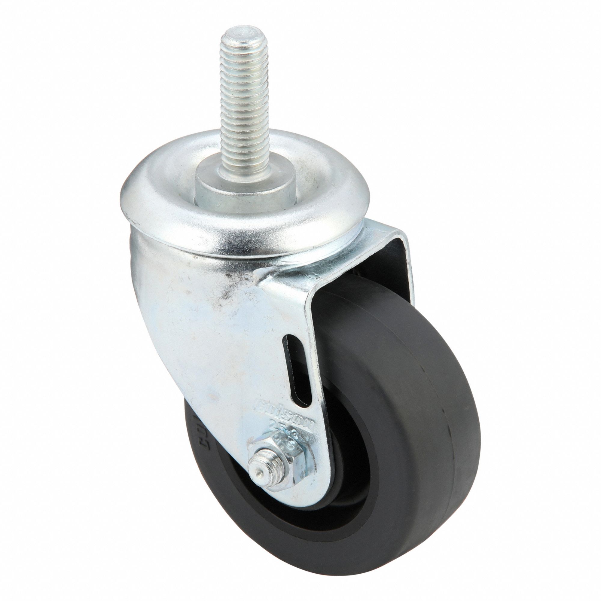 Stem Caster: Inch, Swivel, 3 in Wheel Dia., 1 1/4 in Wheel Wd, 4 in Mounting Ht, Rubber