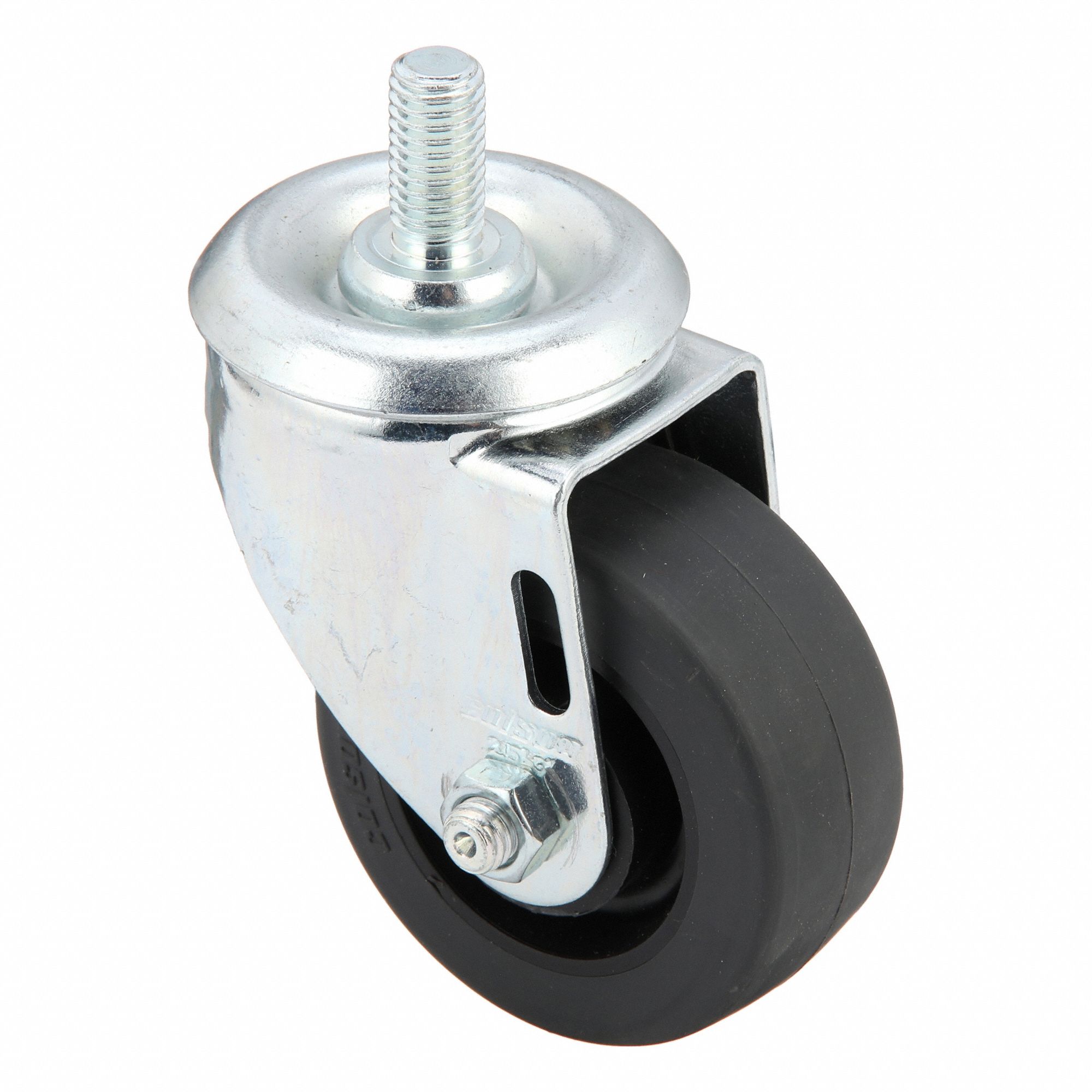 Stem Caster: Inch, Swivel, 3 in Wheel Dia., 1 1/4 in Wheel Wd, 4 in Mounting Ht, Rubber