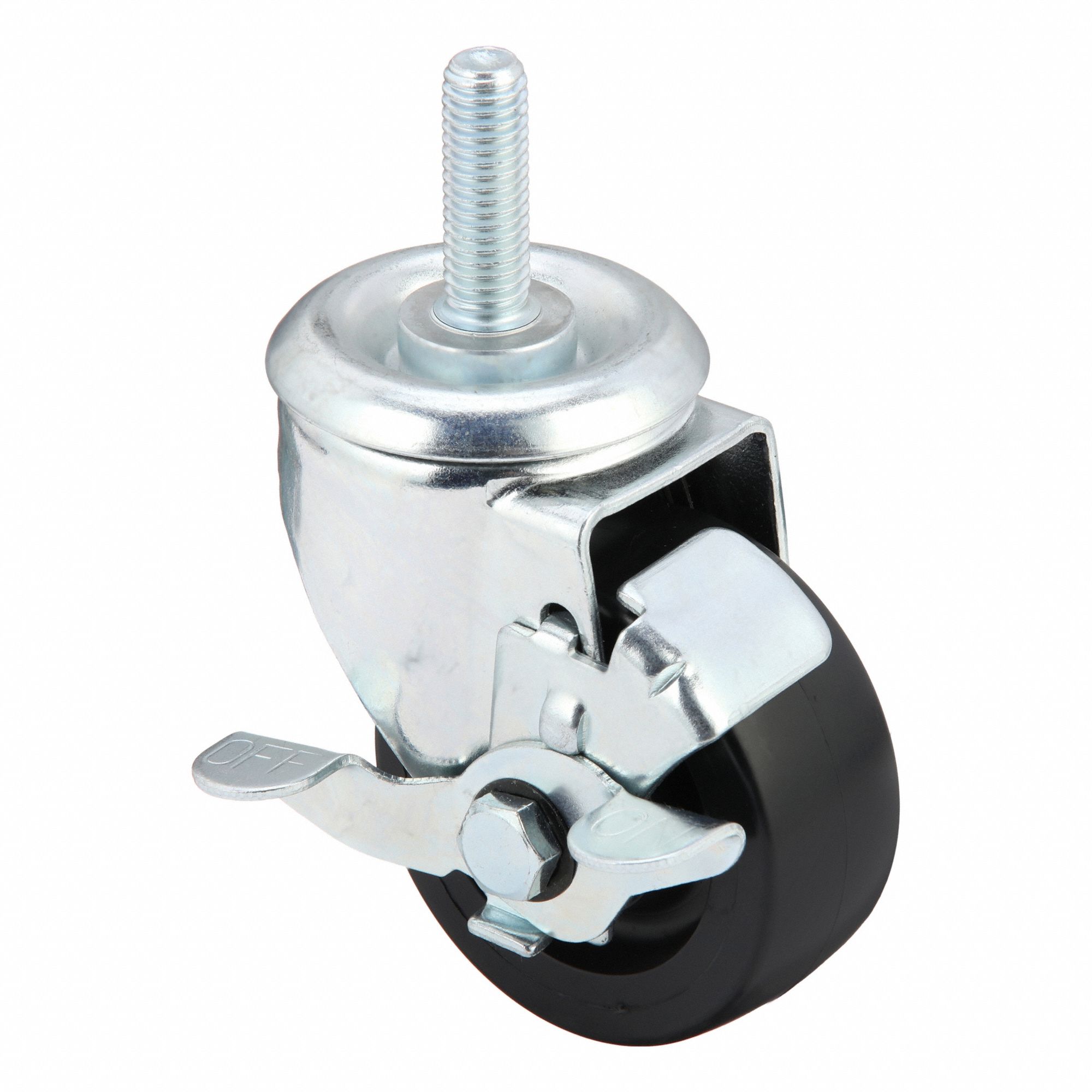 Stem Caster: Inch, Swivel, 3 in Wheel Dia., 1 1/4 in Wheel Wd, 4 in Mounting Ht, Light Duty