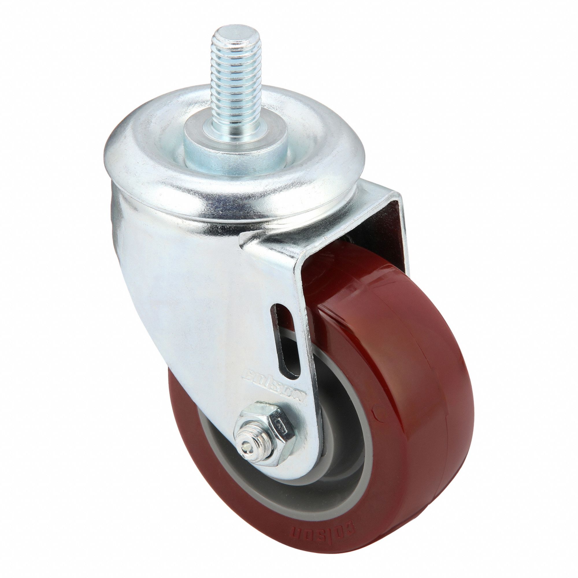 Stem Caster: Inch, Swivel, 3 in Wheel Dia., 1 1/4 in Wheel Wd, 4 in Mounting Ht, Polyurethane