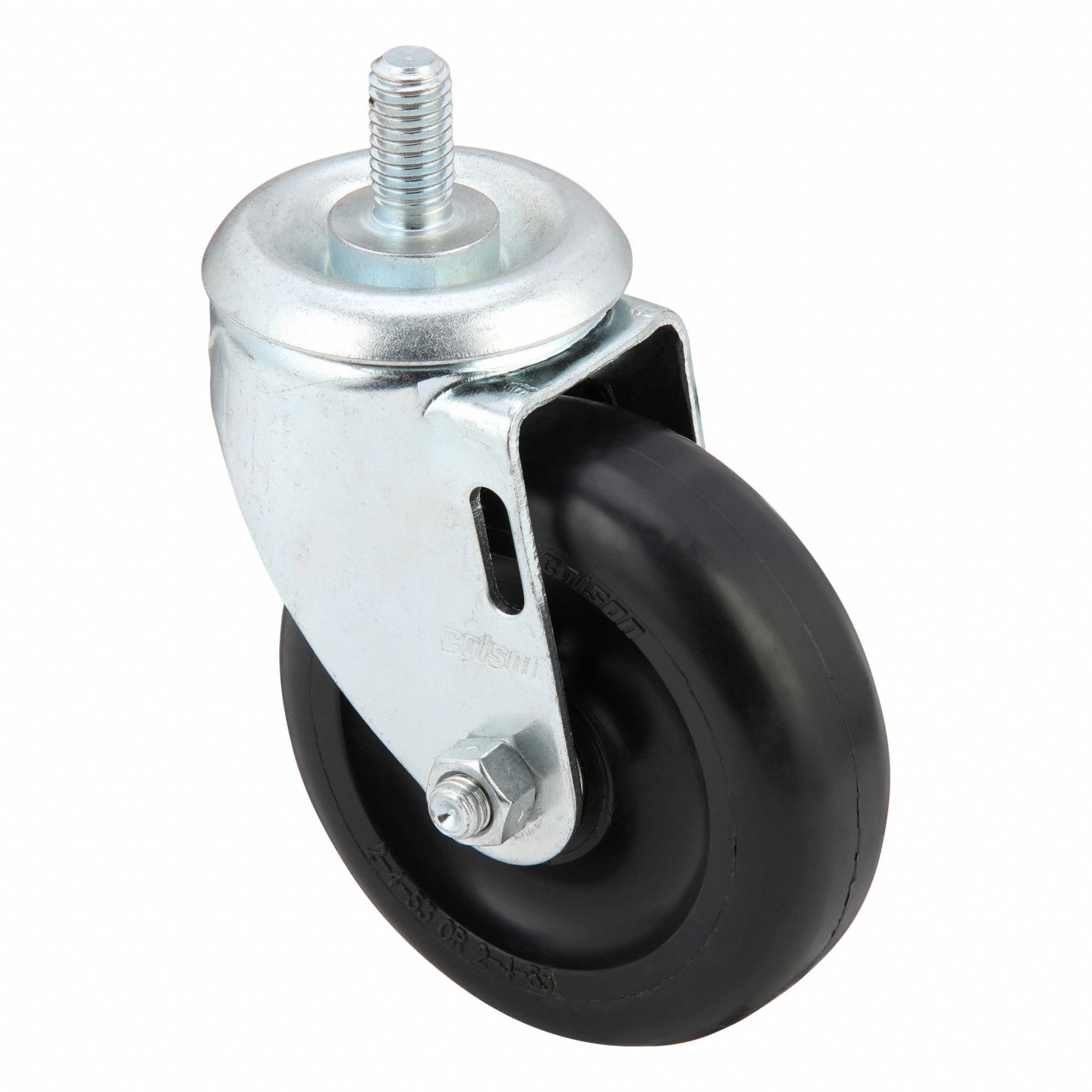 Stem Caster: Inch, Swivel, 4 in Wheel Dia., 1 1/4 in Wheel Wd, 5 in Mounting Ht, Light Duty