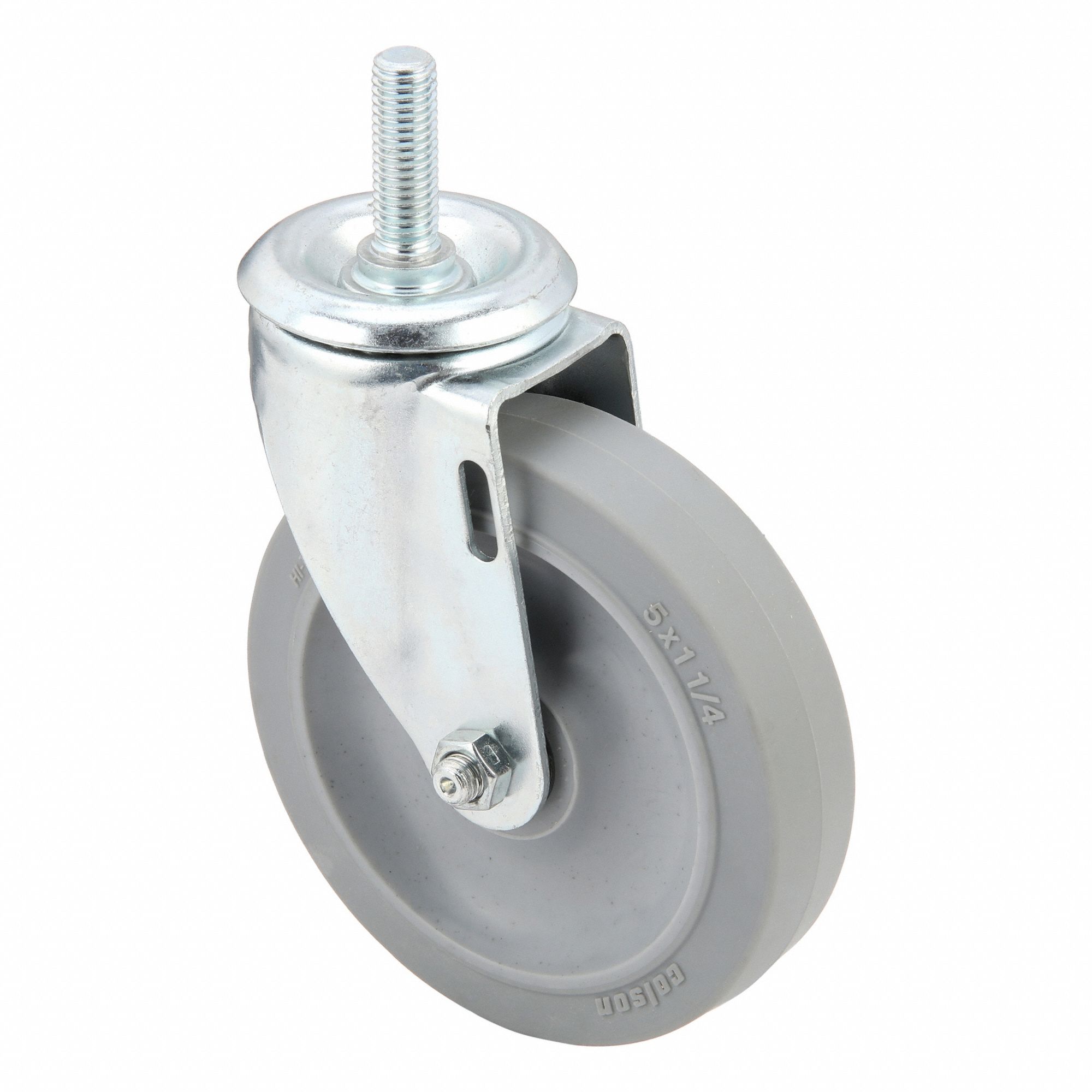 Stem Caster: Inch, Swivel, 5 in Wheel Dia., 1 1/4 in Wheel Wd, 6 1/16 in Mounting Ht, Rubber