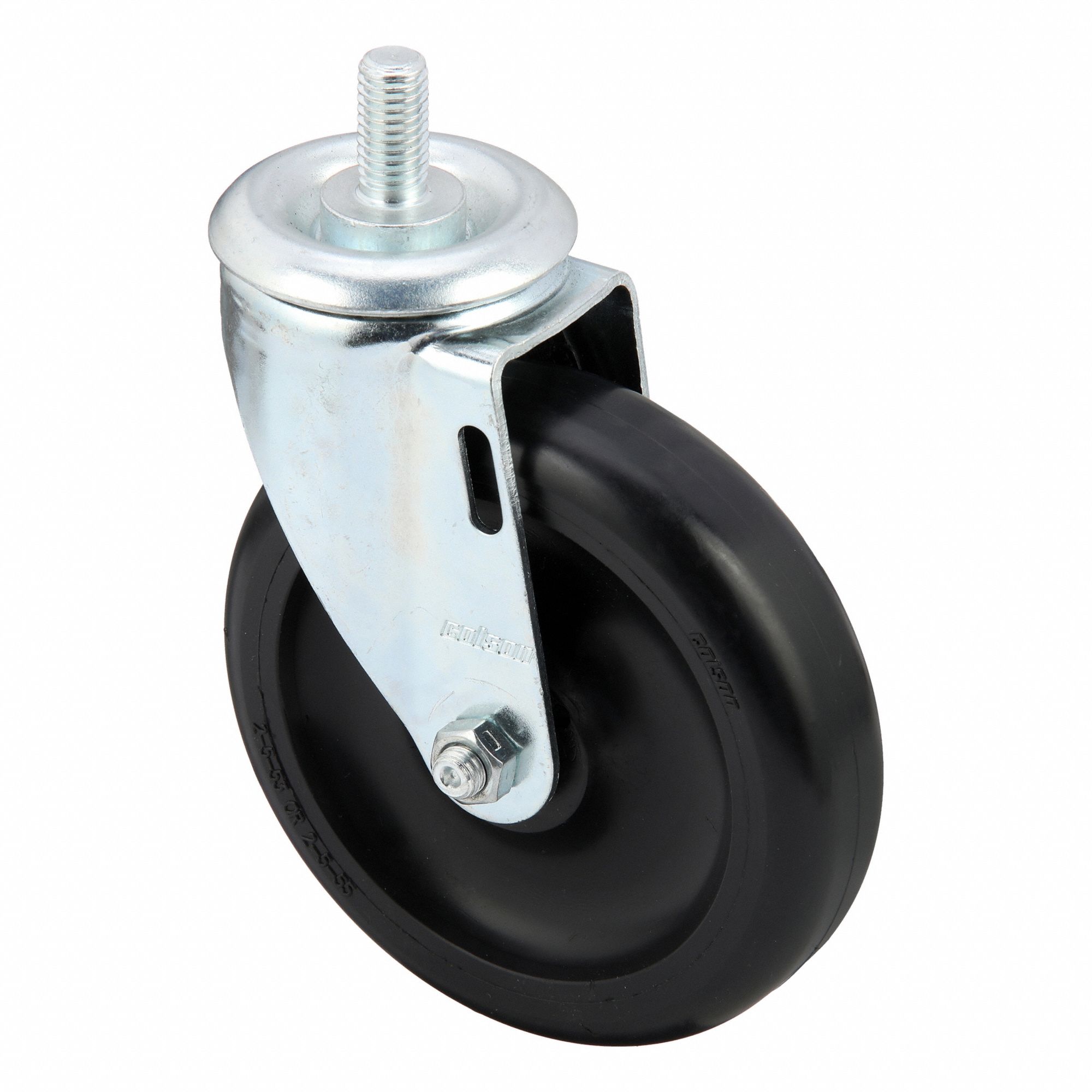 Stem Caster: Inch, Swivel, 5 in Wheel Dia., 1 1/4 in Wheel Wd, 6 1/16 in Mounting Ht