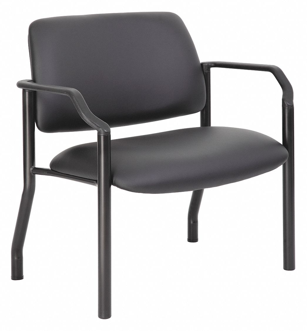 Frame Chair: Black, Black, 0 Casters/Glides, Arms, 32 in Overall Wd, 32 1/2 in Overall Ht