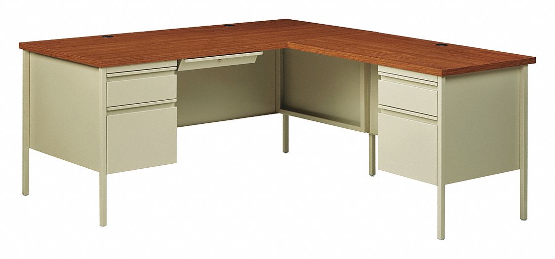 HIRSH Office Desk: Executive Desks Series, 60 in Overall Wd, 29 1/2 in, 30  in Overall Dp, Brown Top