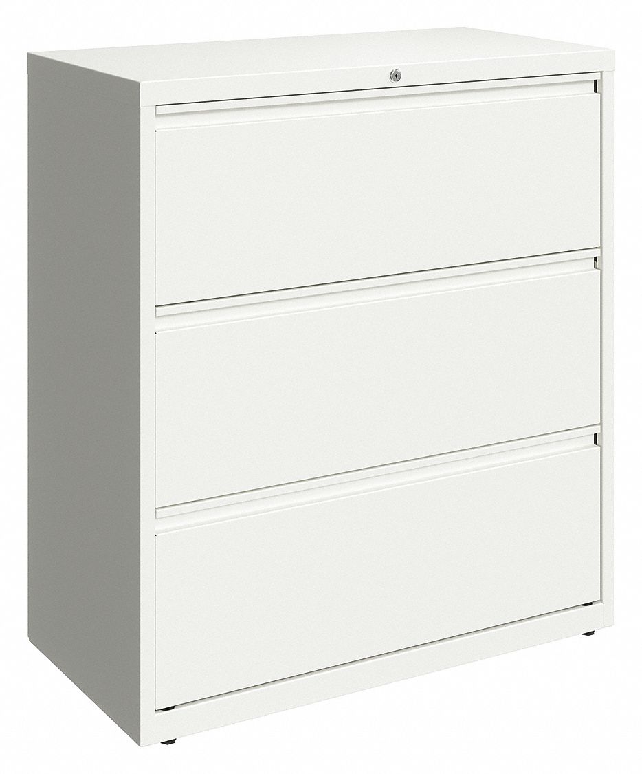Lateral File Cabinet: White, 3 Drawers, 40 1/4 in Overall Ht, 18 5/8 in Overall Dp, Steel