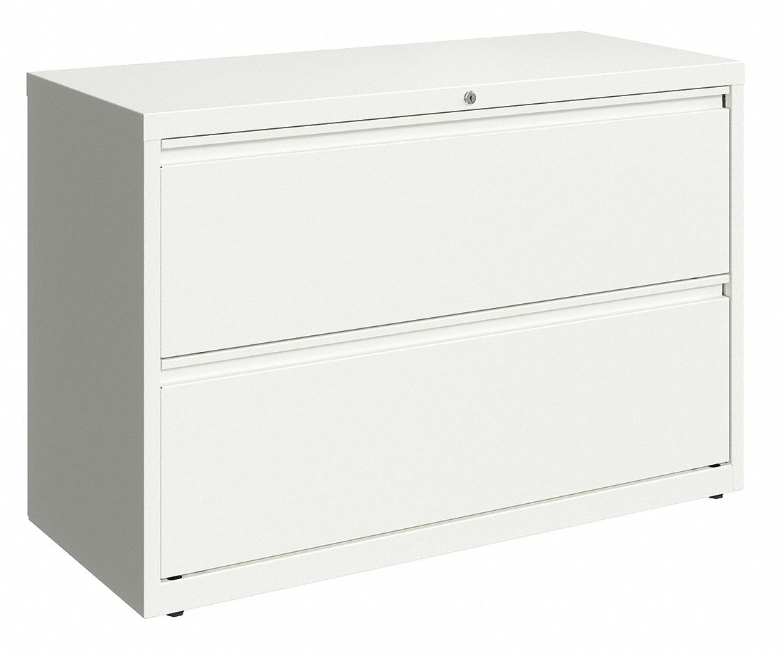 Lateral File Cabinet: White, 2 Drawers, 28 in Overall Ht, 18 5/8 in Overall Dp, Steel, Painted
