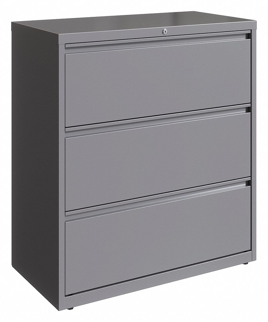 Lateral File Cabinet: Arctic Silver, 3 Drawers, 40 1/4 in Overall Ht, 18 5/8 in Overall Dp