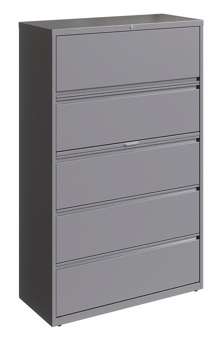 Lateral File Cabinet: Arctic Silver, 5 Drawers, 67 5/8 in Overall Ht, 18 5/8 in Overall Dp
