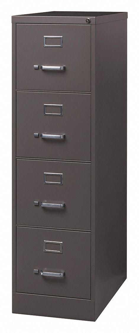 Vertical File Cabinet: Medium Tone, 4 Drawers, 52 in Overall Ht, 26 1/2 in Overall Dp, Steel