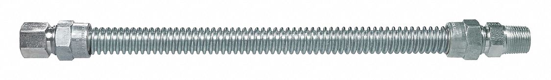 Gas Connector: 1/4 in Hose Inside Dia., 4 ft Hose Lg, 28, 300 BTU Capacity, Silver, FNPT x FIP