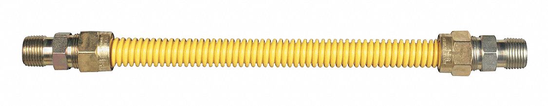 Gas Connector: 3/8 in Hose Inside Dia., 4 ft Hose Lg, 60, 500 BTU Capacity, Yellow, MIP x MIP