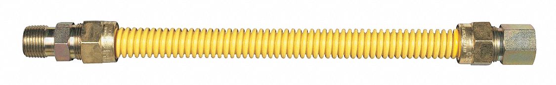 Gas Connector: 3/8 in Hose Inside Dia., 24 in Hose Lg, 85, 000 BTU Capacity, Yellow, MIP x FIP