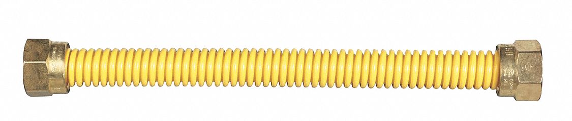 Gas Connector: 1/2 in Hose Inside Dia., 106, 000 BTU Capacity, Yellow, 3/8 in x 3/8 in Fitting Size