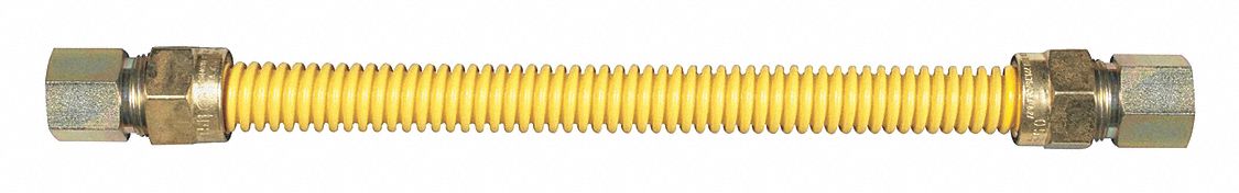 Gas Connector: 1/2 in Hose Inside Dia., 36 in Hose Lg, 125, 000 BTU Capacity, Yellow, FIP x FIP