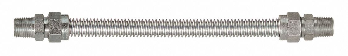 Gas Connector: 3/8 in Hose Inside Dia., 36 in Hose Lg, 71, 000 BTU Capacity, Silver, MIP x MIP