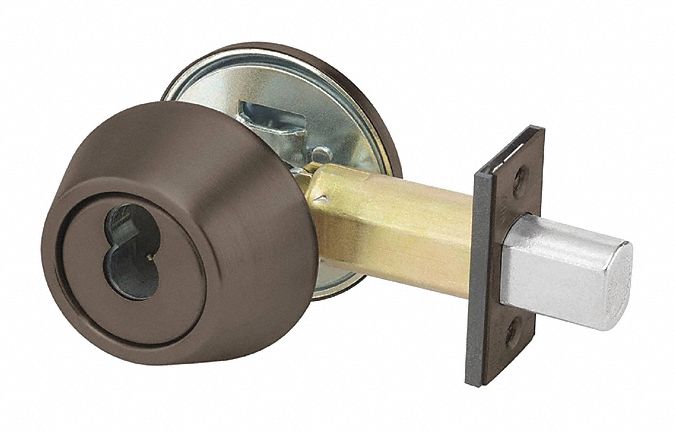 Deadbolt Lock: Cylindrical, SFIC, 1 3/8 in Door Thick - Max, Bronze