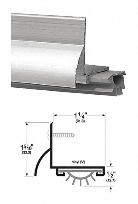 Door Shoe: Aluminum, 36 in Lg, 1 1/4 in Wd, Aluminum