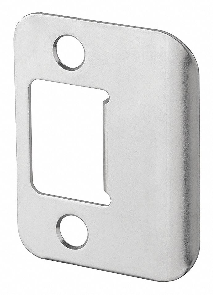 Door Strike Plate: Full Lip, 2 1/4 in Lg, 1 1/4 in Wd, Chrome