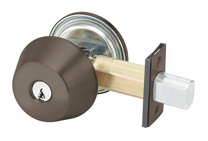 Deadbolt Lock: Cylindrical, 1 3/8 in Door Thick - Max, Bronze