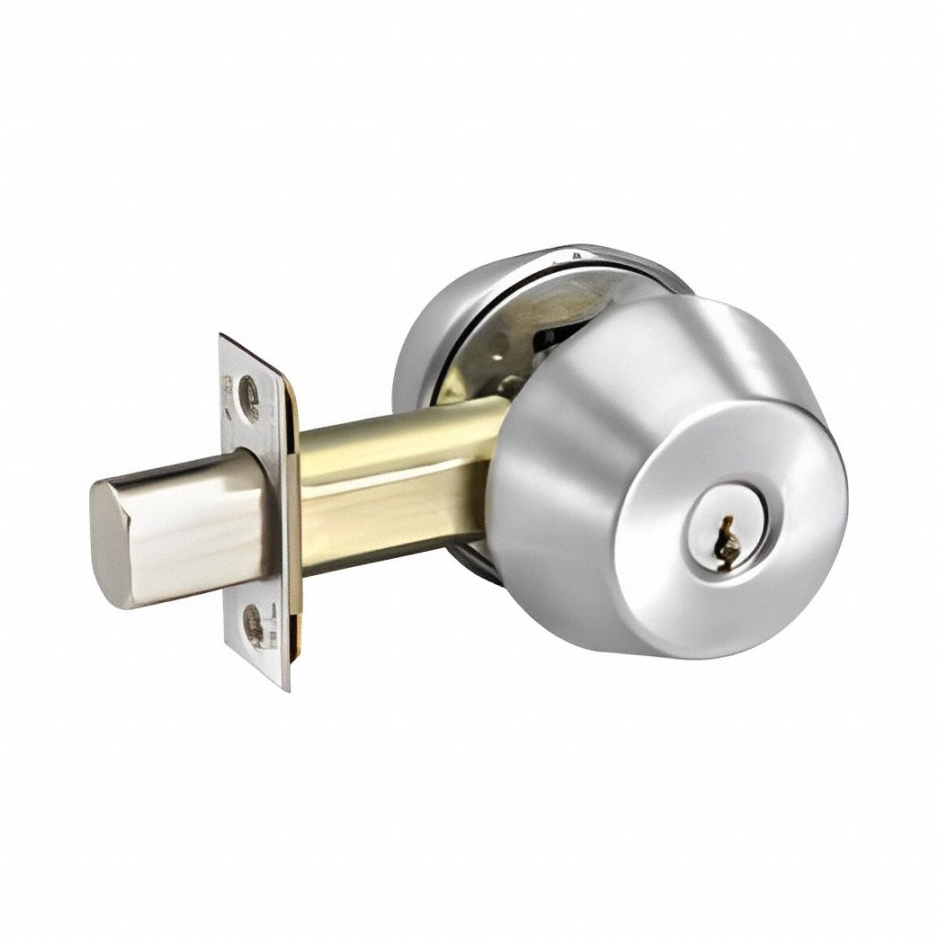 Deadbolt Lock: Cylindrical, 1 3/8 in Door Thick - Max, Chrome