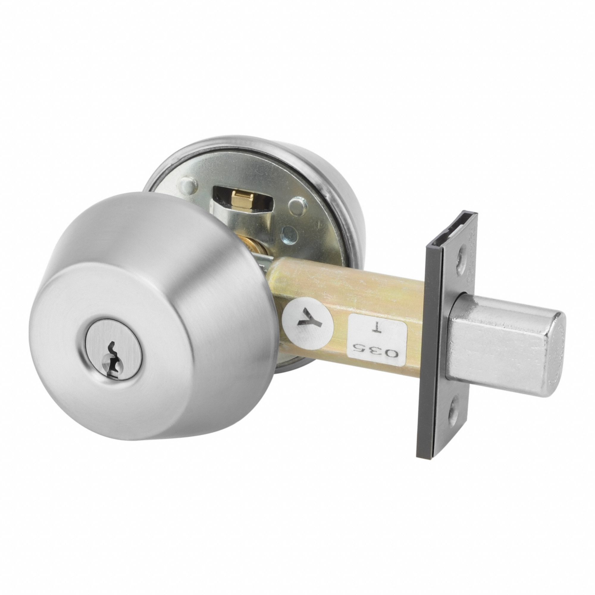 Deadbolt Lock: Cylindrical, 1 3/8 in Door Thick - Max, Chrome