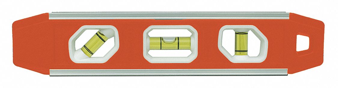 Torpedo Level: 9 in Lg, 3 Vials, Orange, Top Read, Aluminum, Magnetic