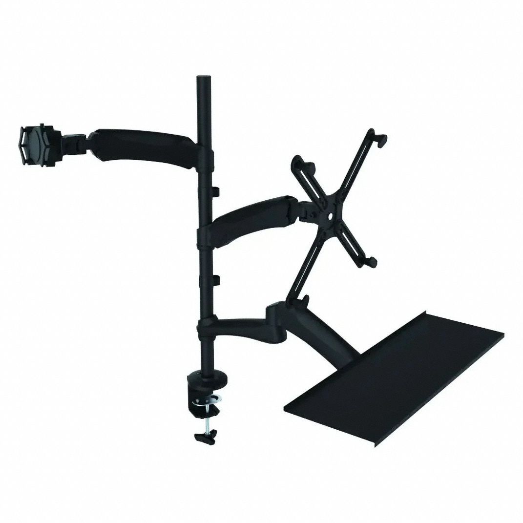 Dual Computer Monitor and Tablet Arm: Black, Aluminum, Clamp Mount, 18 lb Wt Capacity