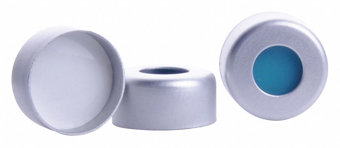 Cap: 10-400 mm Labware Screw Closure Size, PTFE, PTFE/Silicone, Flat, 100 PK