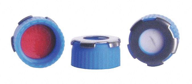 Cap: 9-425 mm Labware Screw Closure Size, Polypropylene, PTFE/Silicone, Flat, 100 PK