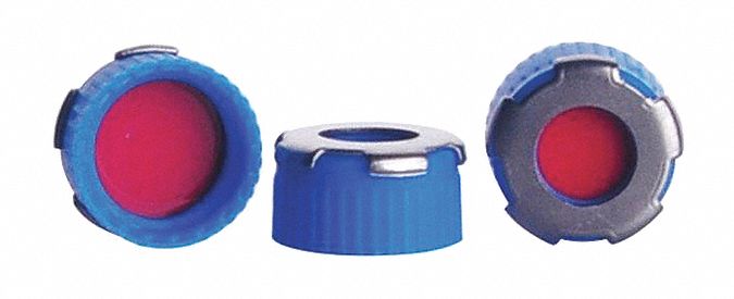 Cap: 9-425 mm Labware Screw Closure Size, Polypropylene, PTFE/Silicone, Flat, 100 PK